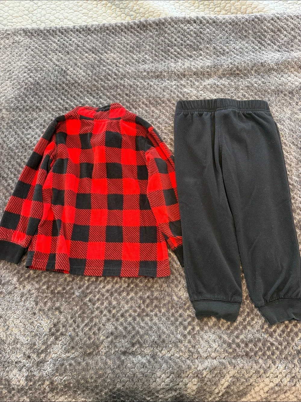 Carter's Red & Black Buffalo Plaid Dino Fleece Pullover with Black Joggers set
